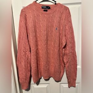 Ralph Lauren POLO 100% Silk Pink Cable Knit Seeater size Large
